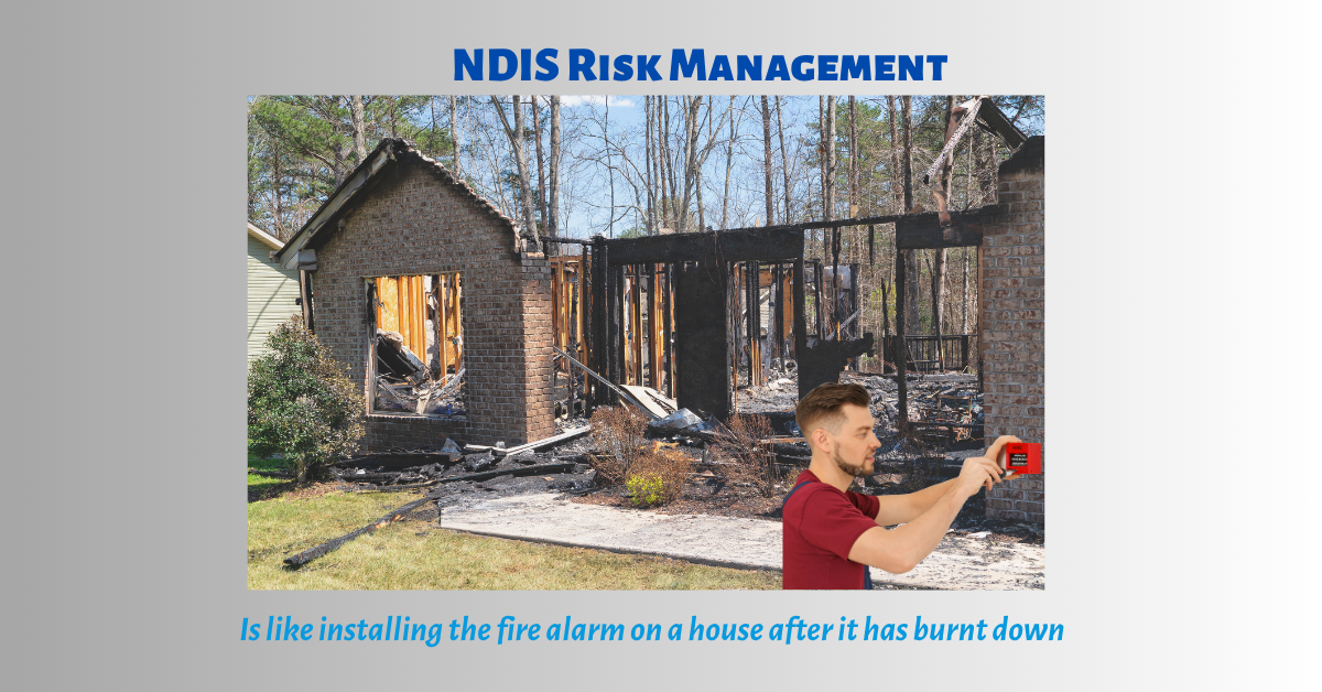 Risk Mgt Man installing fire alarm after house has burnt down