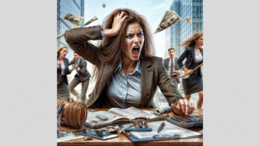 Woman stressed, pulling her hair out and surrounded by chaos